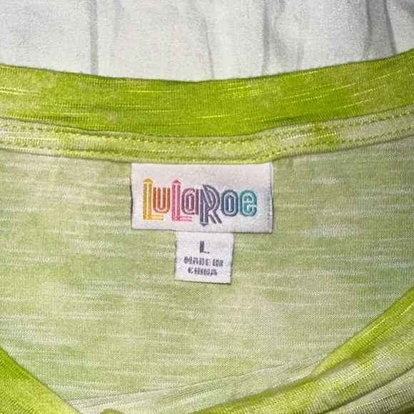 LuLaRoe | Dahl Neon Green Tie Dye Short Ruffle Sleeve Crewneck Cropped Tee Shirt - Picture 7 of 13